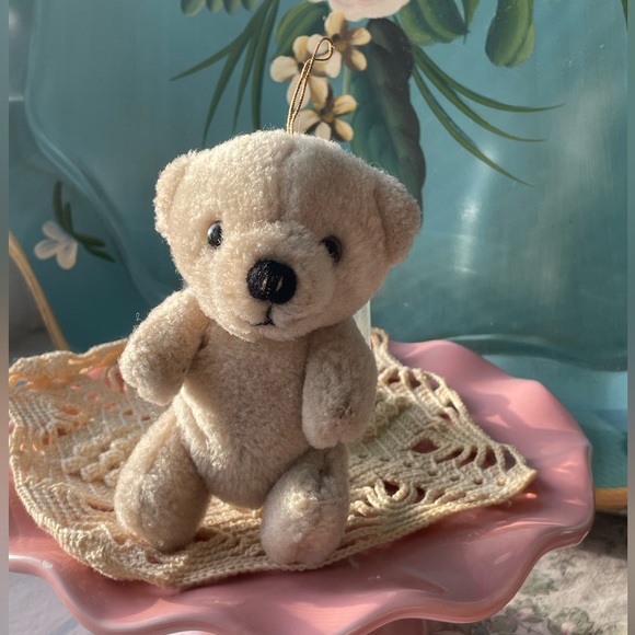 Vintage Plush Beige Jointed Teddy Bear Ornament - Picture 4 of 5